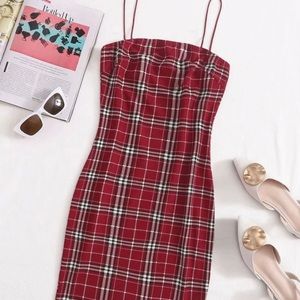 red plaid bodycon dress